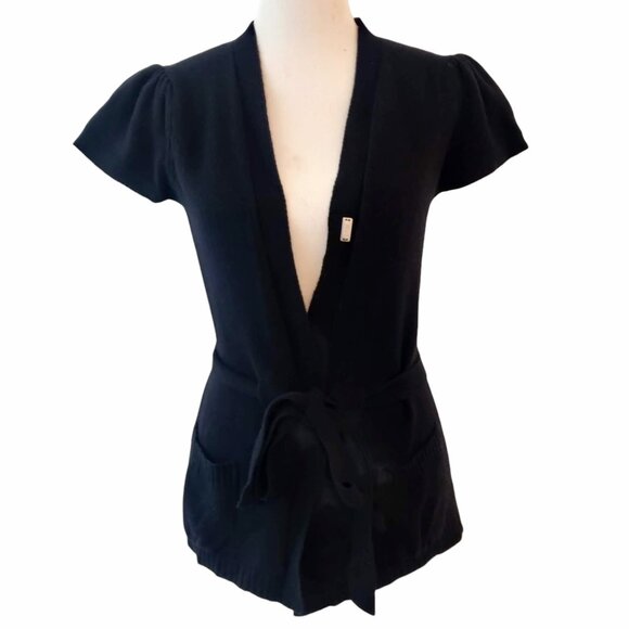 La Fee Maraboutee Womens Sz 2/M Black Wool Cashmere Blend Tie Cardigan Sweater - Picture 1 of 10